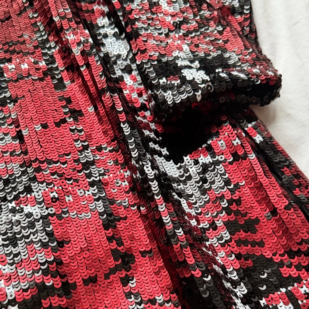 Tuckernuck Red Black white sequin Pierre mini dress size Small - Picture 7 of 7